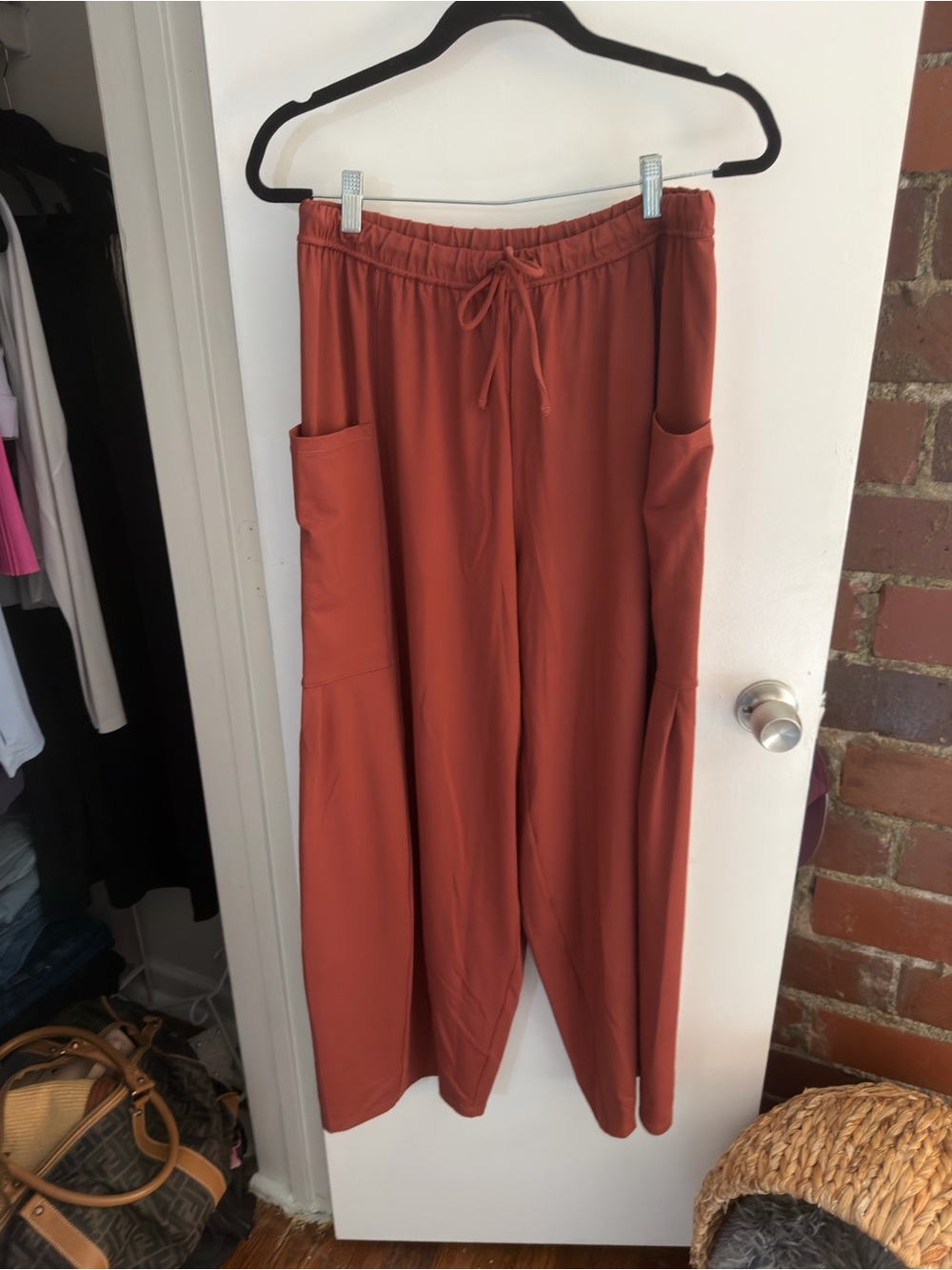 High Waisted Drawstring Linen-Feel Wide Leg Casual Plus Size Pants with Pockets